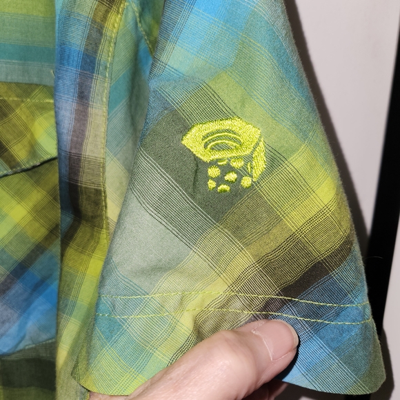 Mountain Hardwear Short Sleeve Pearl Snap Shirt Size XL Green/Blue/Brown Plaid - Picture 10 of 16